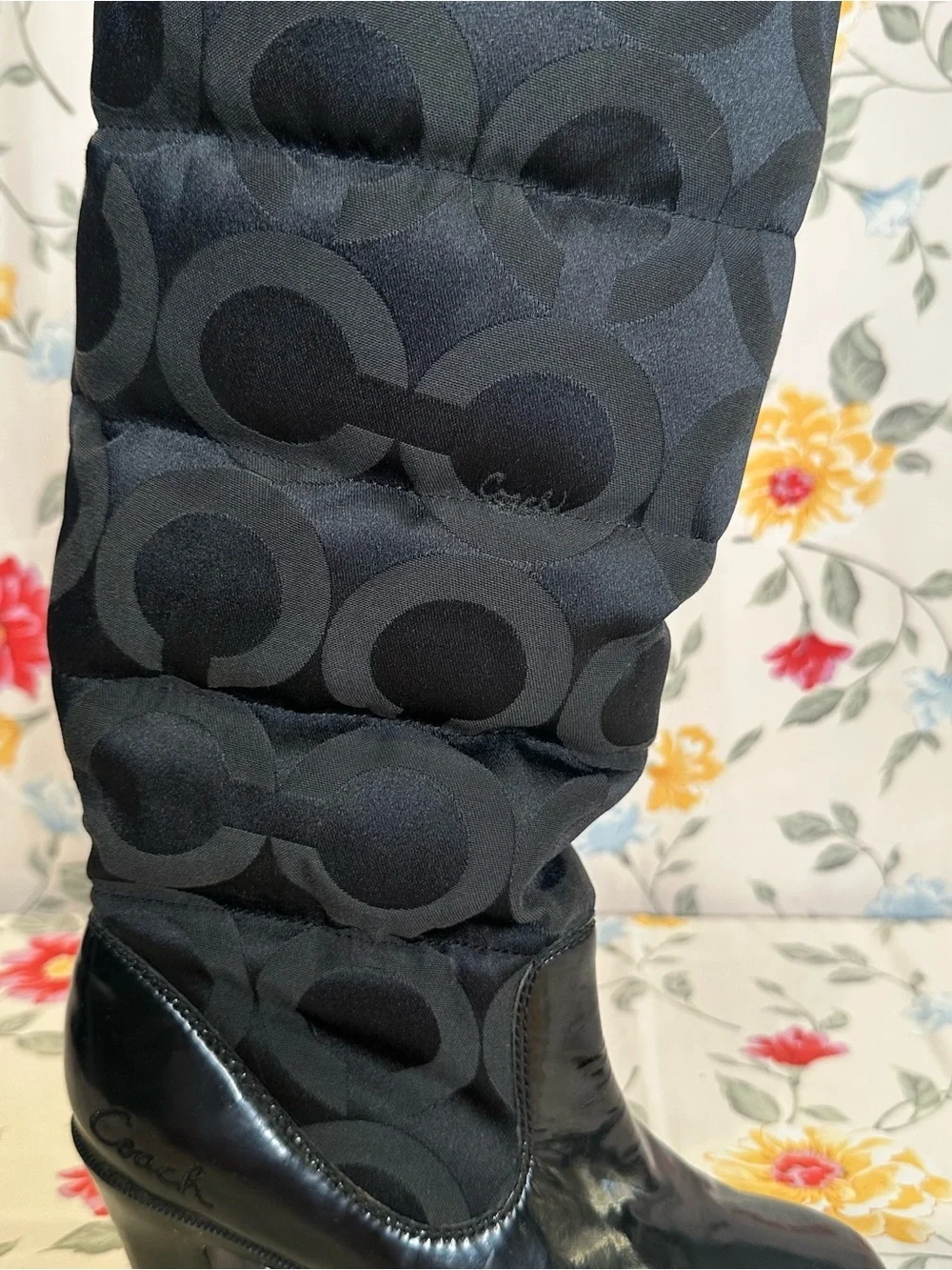 COACH LORYN Q385 BLACK QUILTED INSULATED HIGH HEEL BOOT